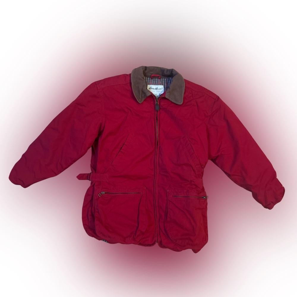 ❤️🧥 Eddie Bauer Women’s Goose Down Jacket S • Red / Leather Trim • MSRP $169 🔥